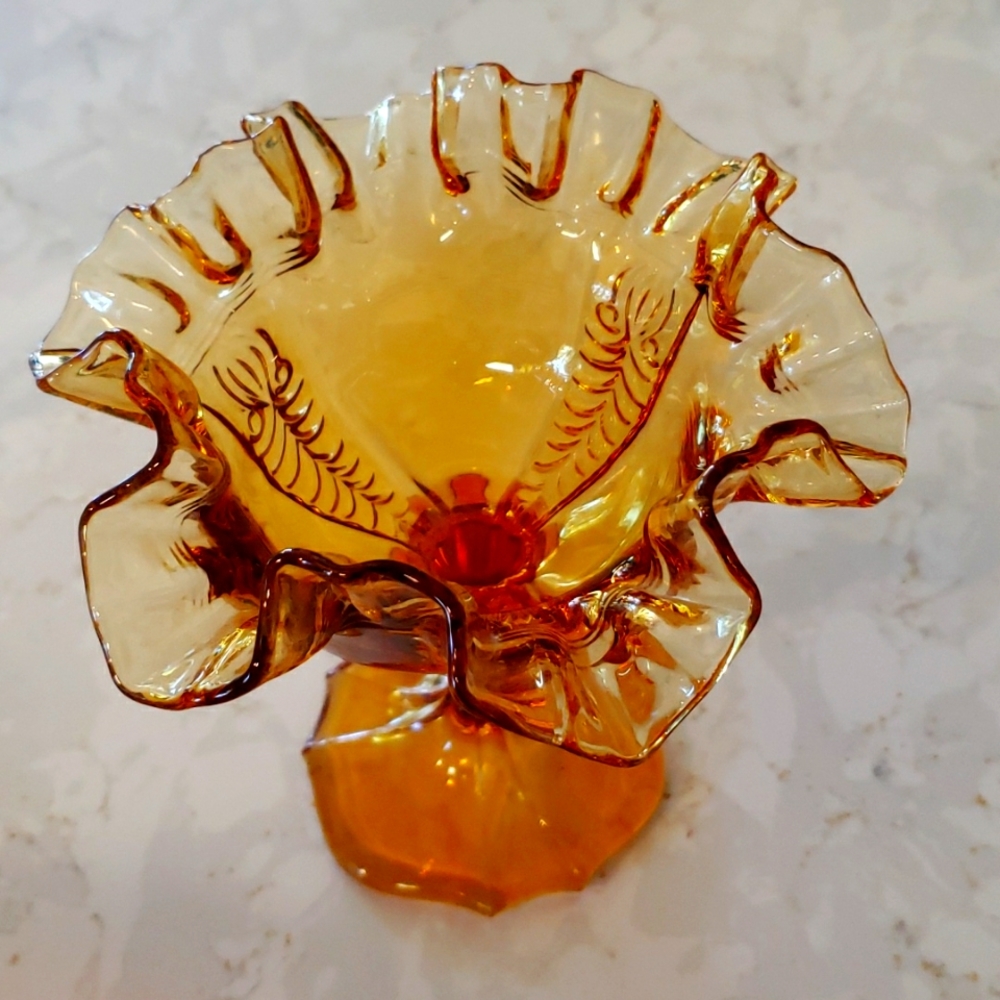 Vintage amber stemmed fluted candy dish